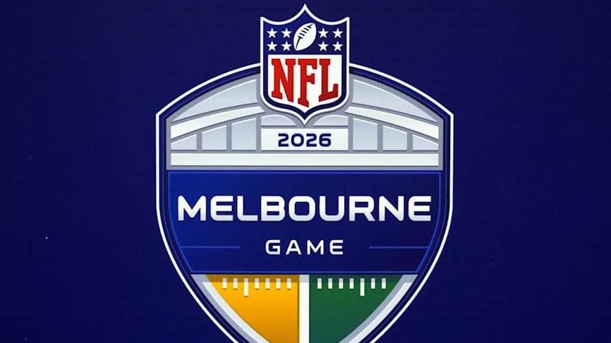  Feb 3, 2026; San Francisco, CA, USA; The logo for the 2026 NFL Melbourne game at the Super Bowl LX media center at the Moscone Center. Mandatory Credit: Kirby Lee-Imagn Images | Kirby Lee-Imagn Images 