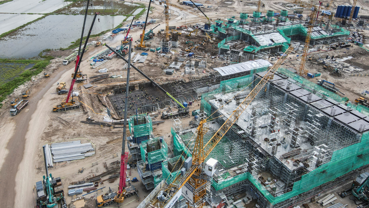 A drone view shows construction work at Hung Vuong Stadium, a planned 135,000-seat football stadium being developed by Vietnamese conglomerate Vingroup that the company says will be the world's largest stadium, in Hanoi, Vietnam, June 8, 2026. REUTERS/Minh Nguyen