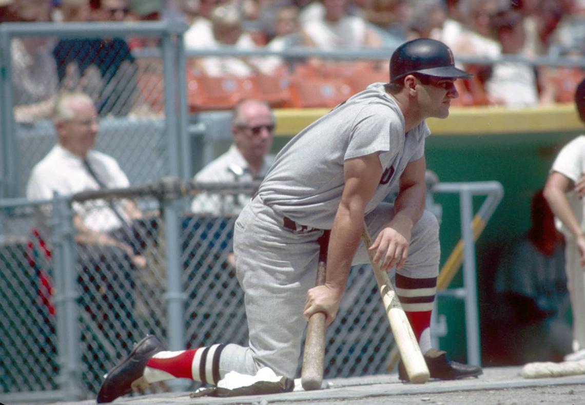  Boston Red Sox outfielder Carl Yastrzemski waits on deck during a 1967 game. Malcolm Emmons-USA TODAY Sports via Imagn Images