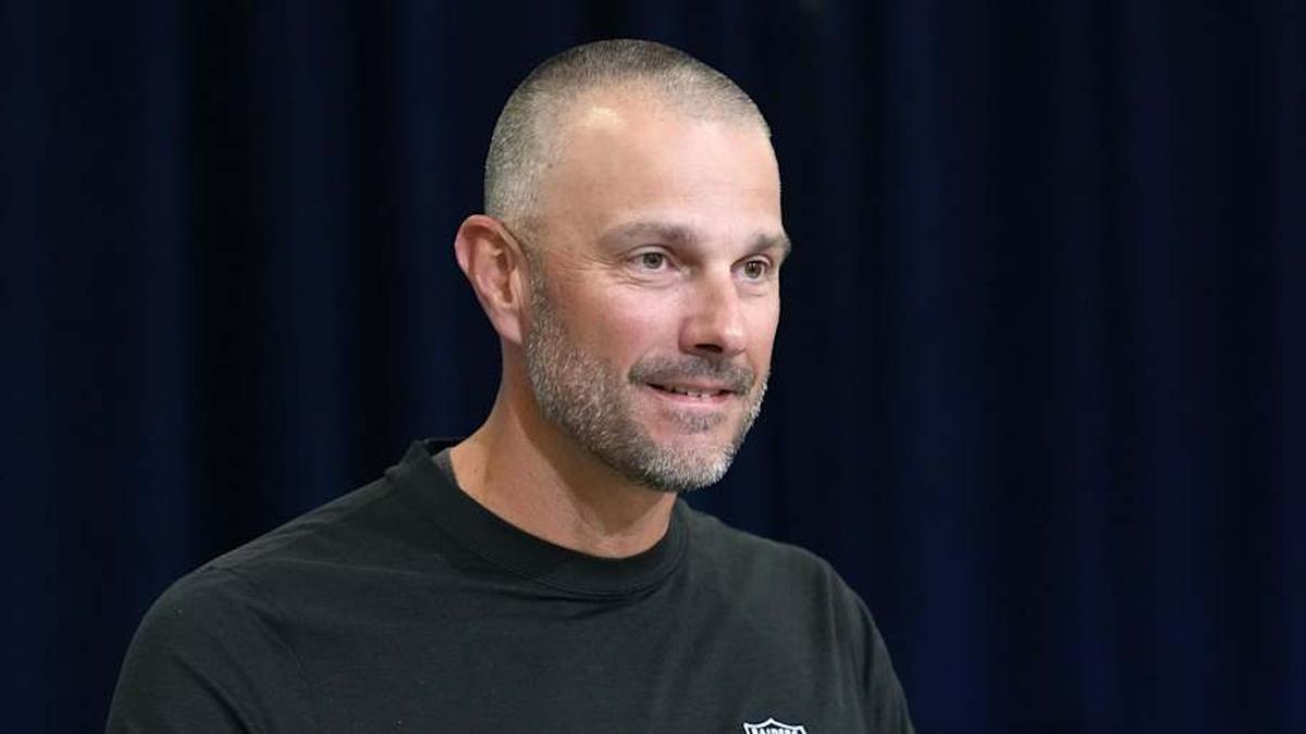  Feb 24, 2026; Indianapolis, IN, USA; Las Vegas Raiders general manager John Spytek speaks at the NFL Scouting Combine at the Indiana Convention Center. Mandatory Credit: Kirby Lee-Imagn Images | Kirby Lee-Imagn Images 
