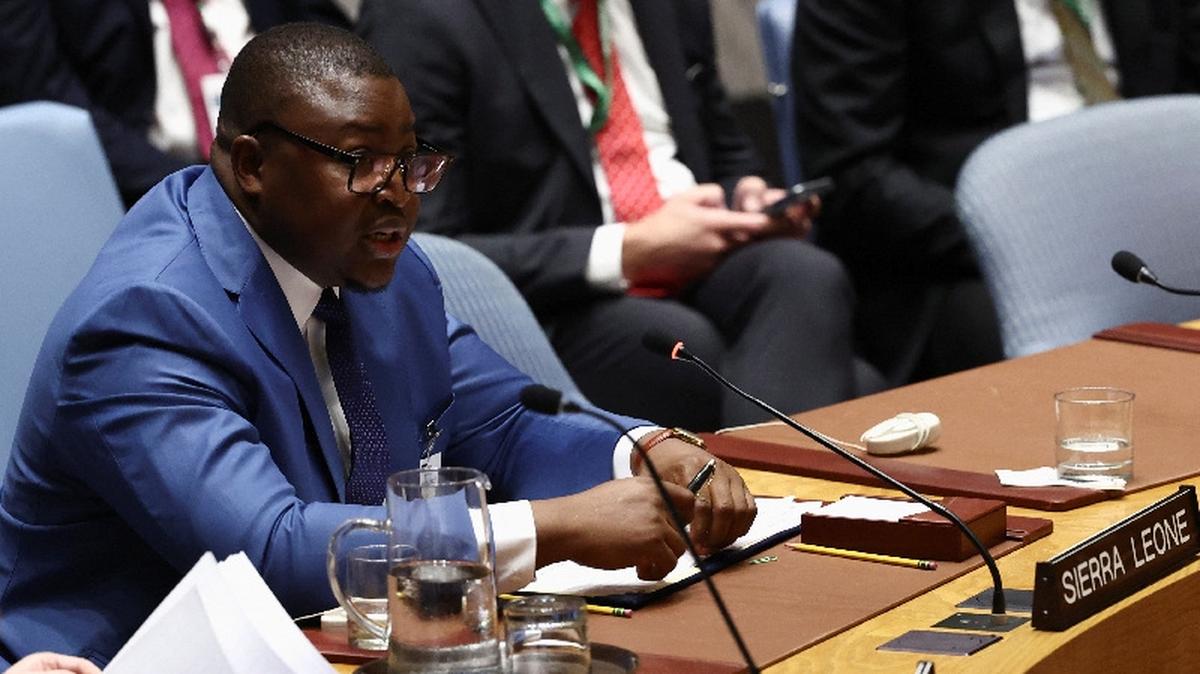 Sierra Leone Foreign Minister Timothy Kabba speaks during a UN Security Council meeting on leadership for peace, on the sidelines of the 79th United Nations General Assembly at U.N. headquarters in New York, U.S., September 25, 2024. REUTERS/Brendan McDermid