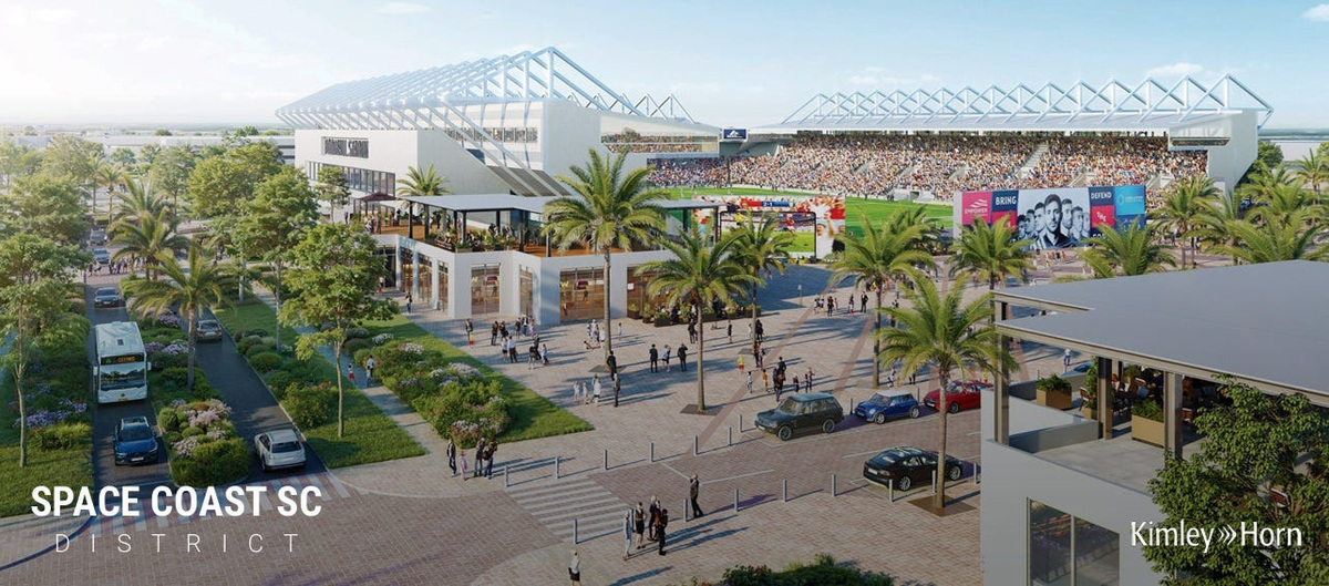 This artist's rendering depicts an 8,000-seat soccer stadium between NASA and Hibiscus boulevards near Melbourne Orlando International Airport.