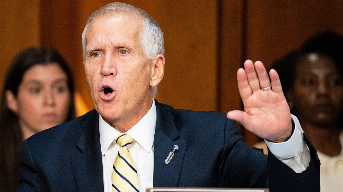 Sen. Thom Tillis, R-N.C., questions Acting Attorney General Todd Blanche during his confirmation hearing to be Attorney General in the Senate Judiciary Committee in Washington, D.C., on Wednesday, July 15, 2026. (Bill Clark/CQ Roll Call via ZUMA Press/TNS)