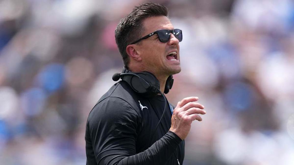  May 2, 2026; Pasadena, CA, USA; UCLA Bruins coach Bob Chesney reacts during the spring game at Rose Bowl. Mandatory Credit: Kirby Lee-Imagn Images | Kirby Lee-Imagn Images 