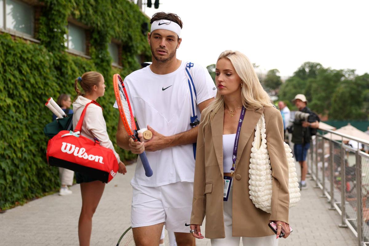  LONDON, ENGLAND - JUNE 30: Taylor Fritz of United States and partner Morgan Riddle look on ahead of The Championships - Wimbledon 2023 at All England Lawn Tennis and Croquet Club on June 30, 2023 in London, England. (Photo by Clive Brunskill/Getty Images) 