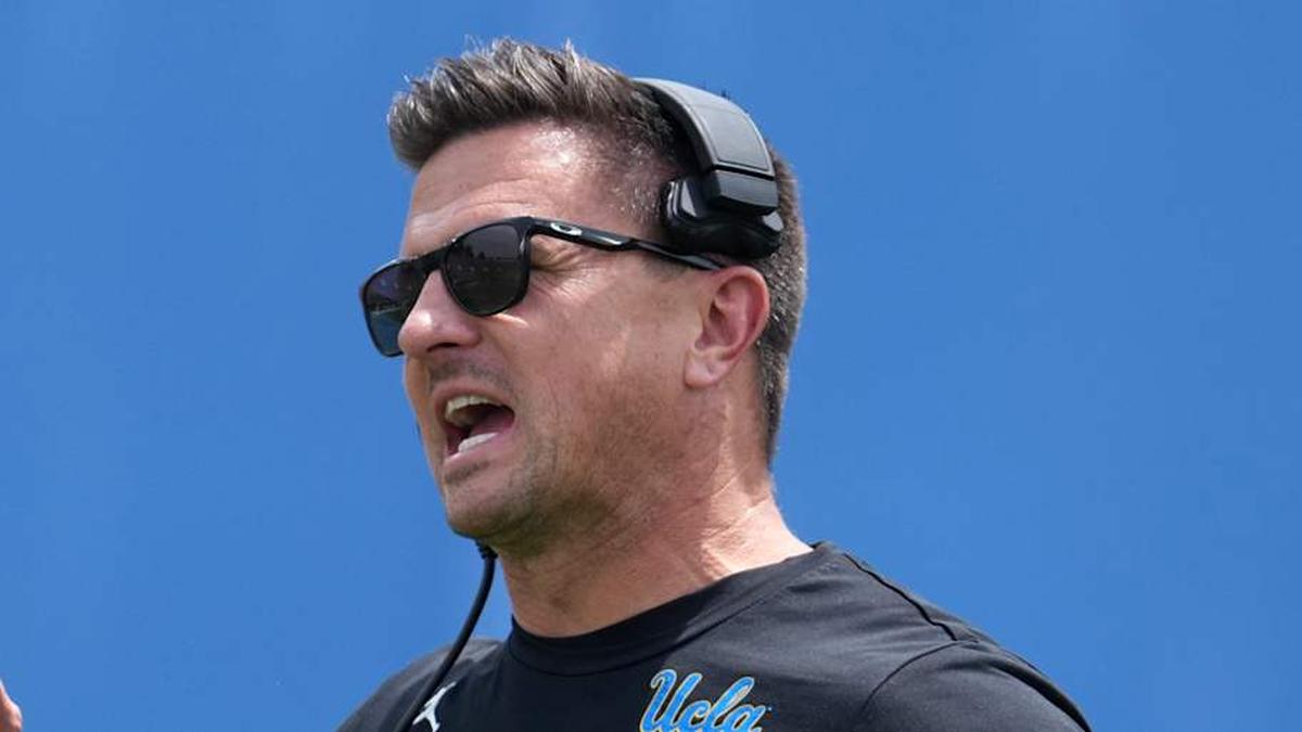  May 2, 2026; Pasadena, CA, USA; UCLA Bruins coach Bob Chesney reacts during the spring game at Rose Bowl. Mandatory Credit: Kirby Lee-Imagn Images | Kirby Lee-Imagn Images 