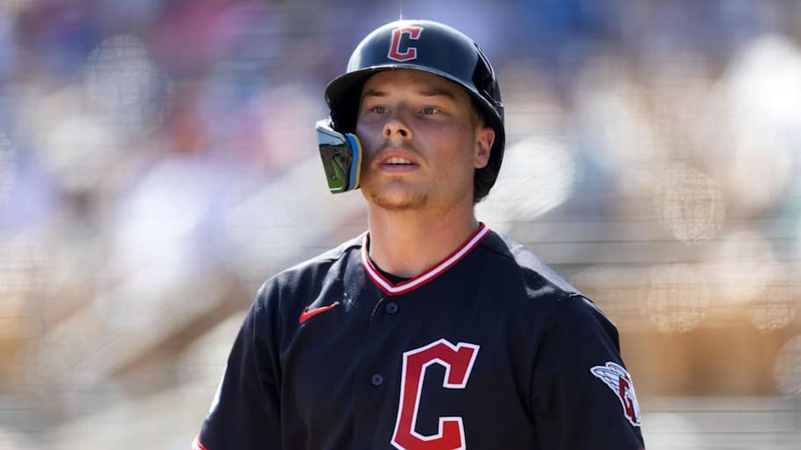  Cleveland Guardians infielder Travis Bazzana against the Los Angeles Dodgers during a spring training game at Camelback Ranch-Glendale. | Mark J. Rebilas-Imagn Images 