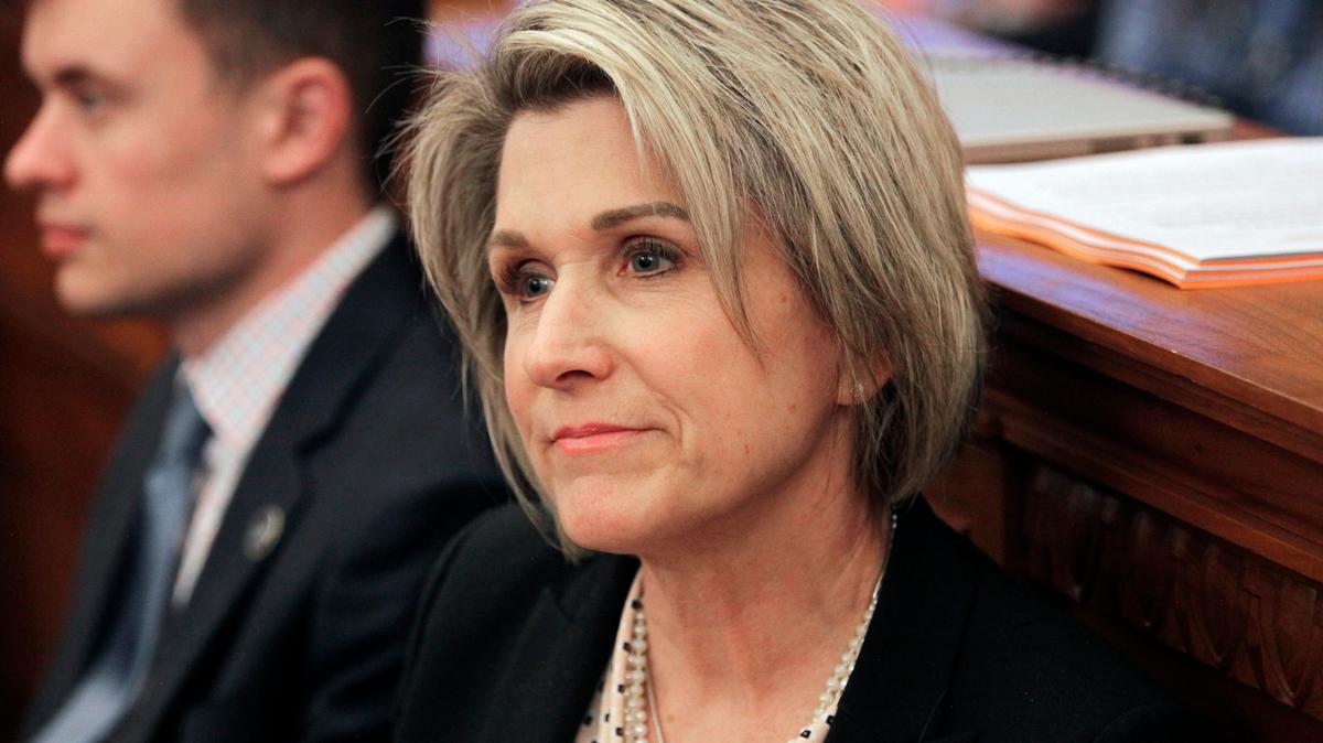 Kansas state Rep. Barbara Wasinger, R-Hays, follows a debate in the House on a proposal to ban transgender athletes from girls’ and women’s sports in schools and colleges, at the Statehouse April 1. Wasinger says it protects fairness in competition and scholarship opportunities for young women.