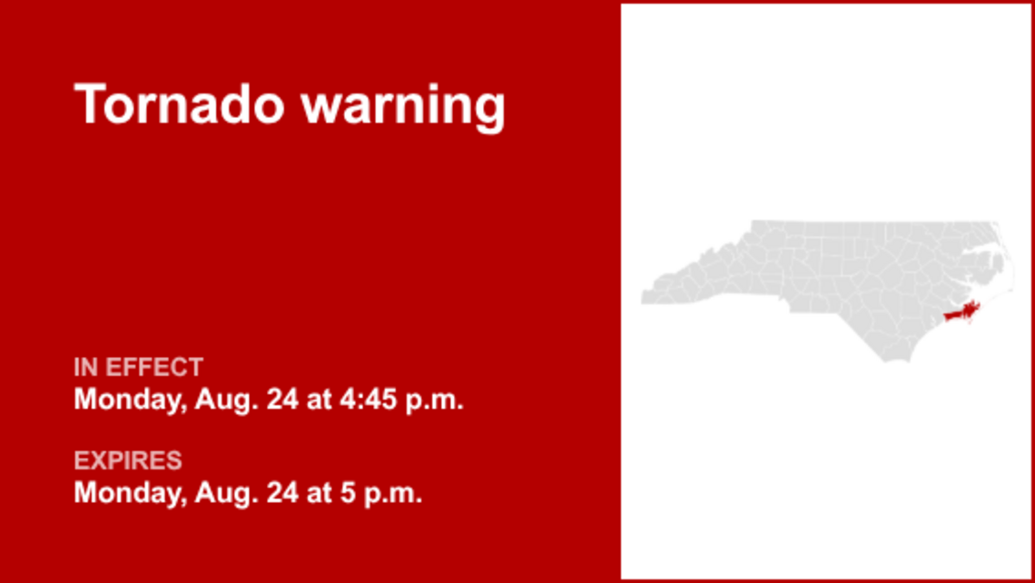 UPDATE: Tornado warning active for Carteret County early Monday evening 