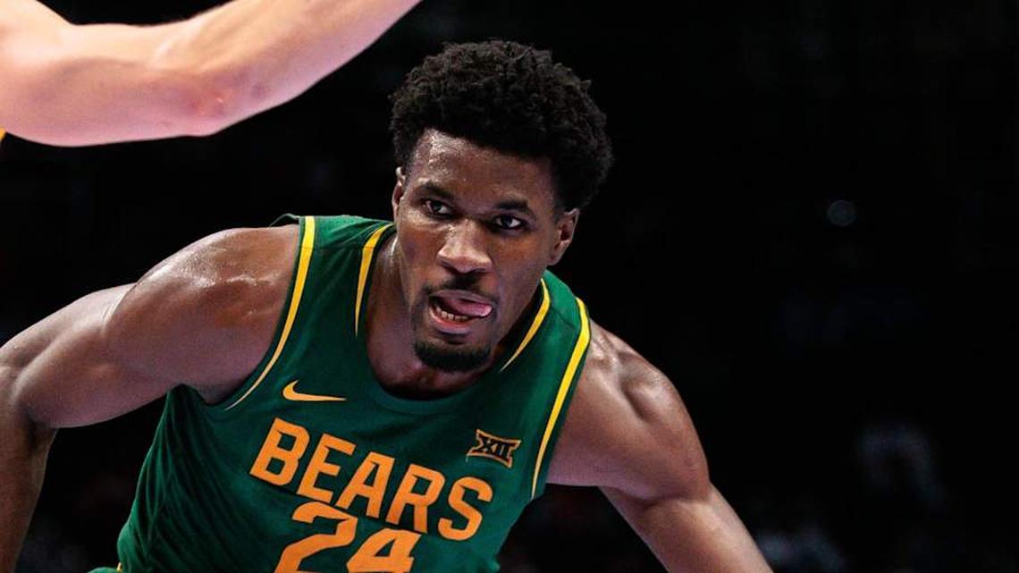  Mar 10, 2026; Kansas City, MO, USA; Baylor Bears guard Tounde Yessoufou (24) drives against Arizona State Sun Devils guard Noah Meeusen (15) during the second half at T-Mobile Center. Mandatory Credit: William Purnell-Imagn Images | William Purnell-Imagn Images 