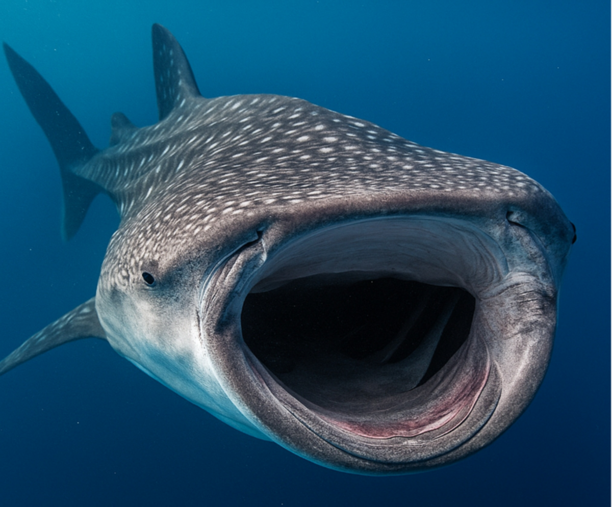  Look, Ma, no teeth! Actually, whale sharks have many tiny teeth but they eat plankton, not people. Photo credit: Andy Eneses va Pixabay 