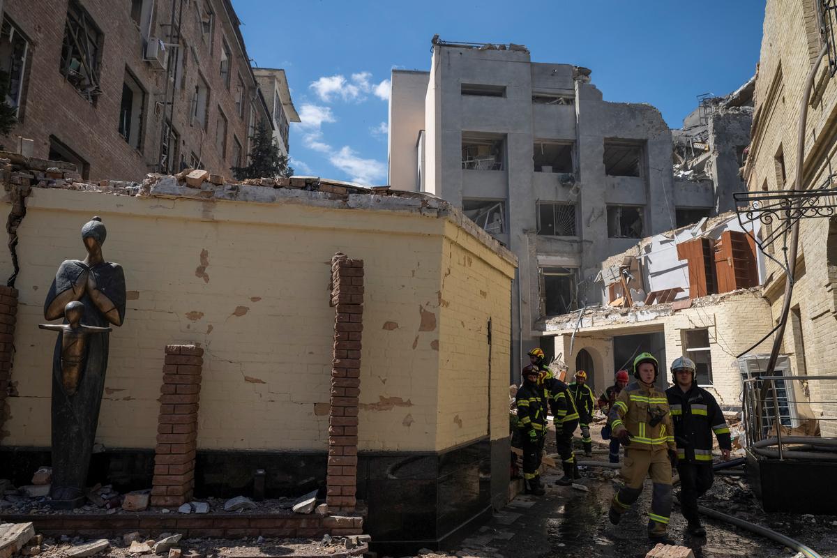 Rescuers work at the site of the National Chornobyl Museum damaged during a Russian missile and drone strike, amid Russia's attack on Ukraine, in Kyiv, Ukraine May 24, 2026. REUTERS/Viacheslav Ratynskyi