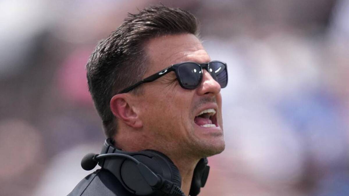  May 2, 2026; Pasadena, CA, USA; UCLA Bruins coach Bob Chesney reacts during the spring game at Rose Bowl. Mandatory Credit: Kirby Lee-Imagn Images | Kirby Lee-Imagn Images 