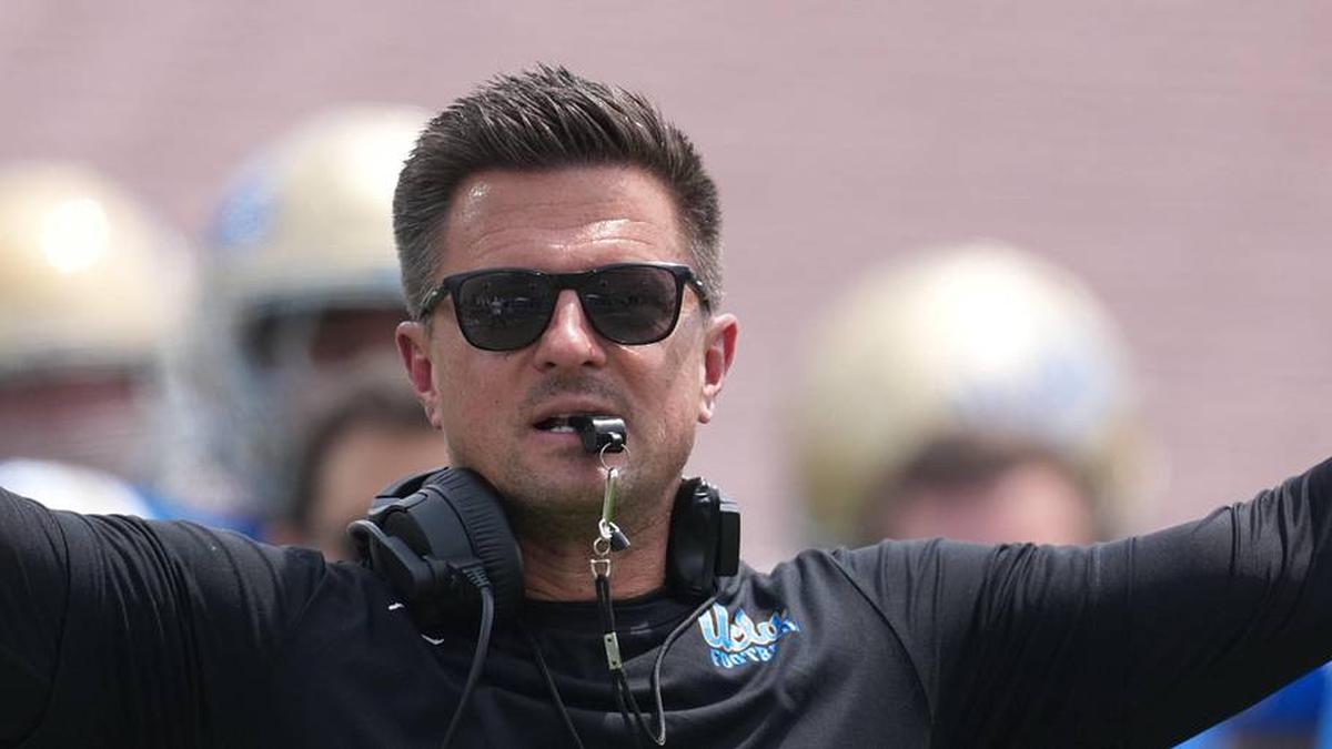  May 2, 2026; Pasadena, CA, USA; UCLA Bruins coach Bob Chesney reacts during the spring game at Rose Bowl. Mandatory Credit: Kirby Lee-Imagn Images | Kirby Lee-Imagn Images 