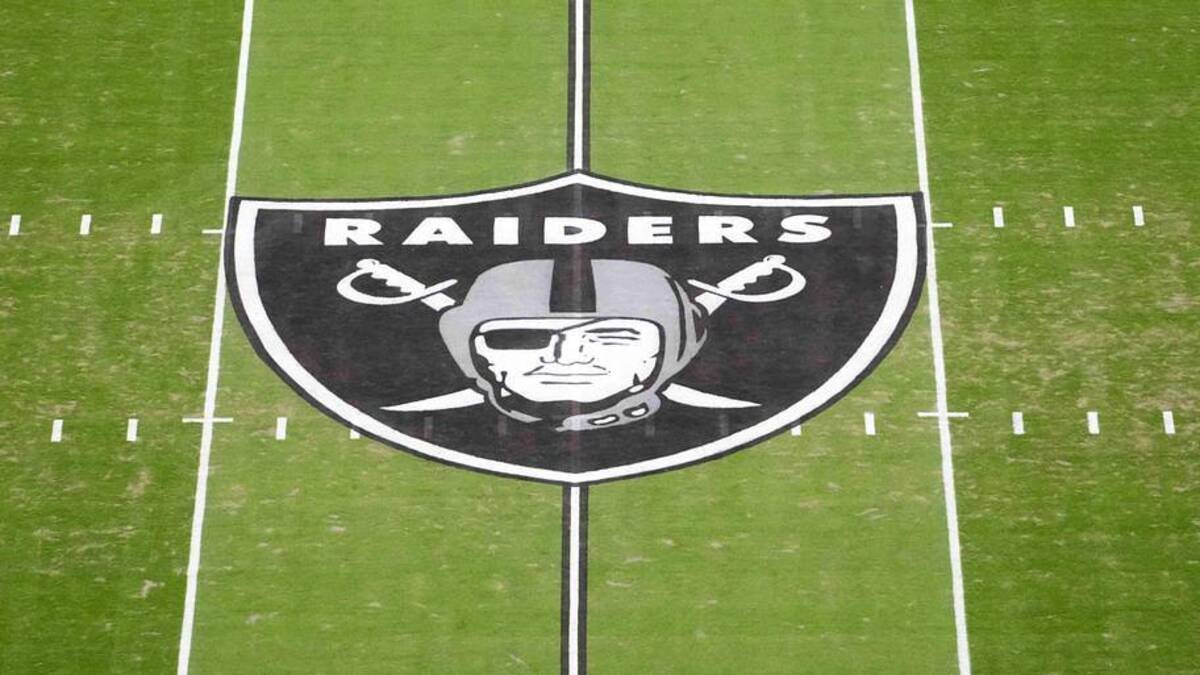 Jan 4, 2026; Paradise, Nevada, USA; The Las Vegas Raiders shield logo at midfield at Allegiant Stadium. Mandatory Credit: Kirby Lee-Imagn Images | Kirby Lee-Imagn Images 