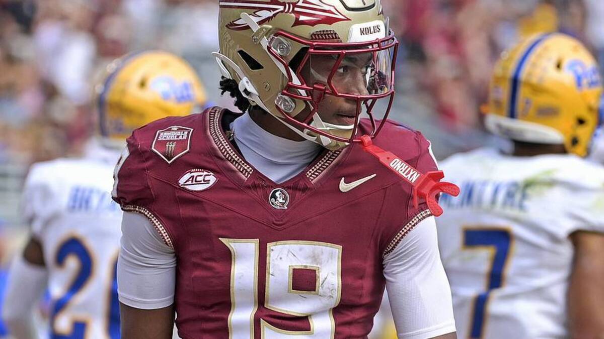  Oct 11, 2025; Tallahassee, Florida, USA; Florida State Seminoles wide receiver Micahi Danzy (19) after scoring a touchdown against the Pittsburgh Panthers in the fourth quarter at Doak S. Campbell Stadium. Mandatory Credit: Melina Myers-Imagn Images | Melina Myers-Imagn Images 