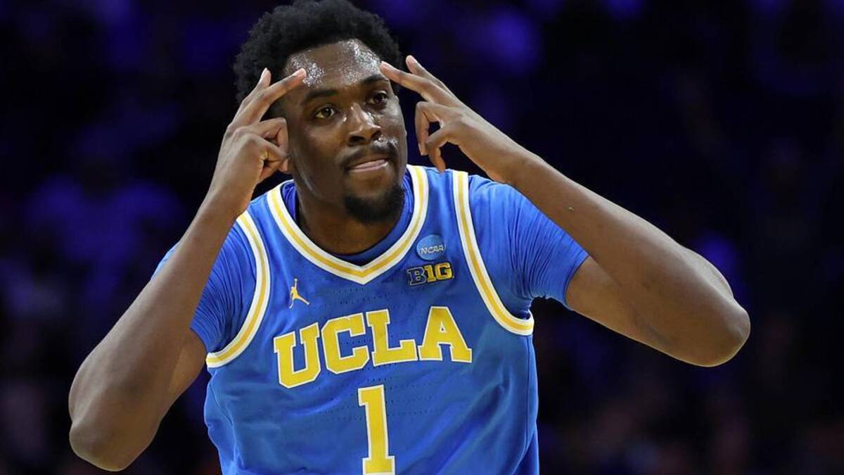  Mar 22, 2026; Philadelphia, PA, USA; UCLA Bruins center Xavier Booker (1) reacts against the UConn Huskies in the first half during a second round game of the men's 2026 NCAA Tournament at Xfinity Mobile Arena. Mandatory Credit: Bill Streicher-Imagn Images | Bill Streicher-Imagn Images 
