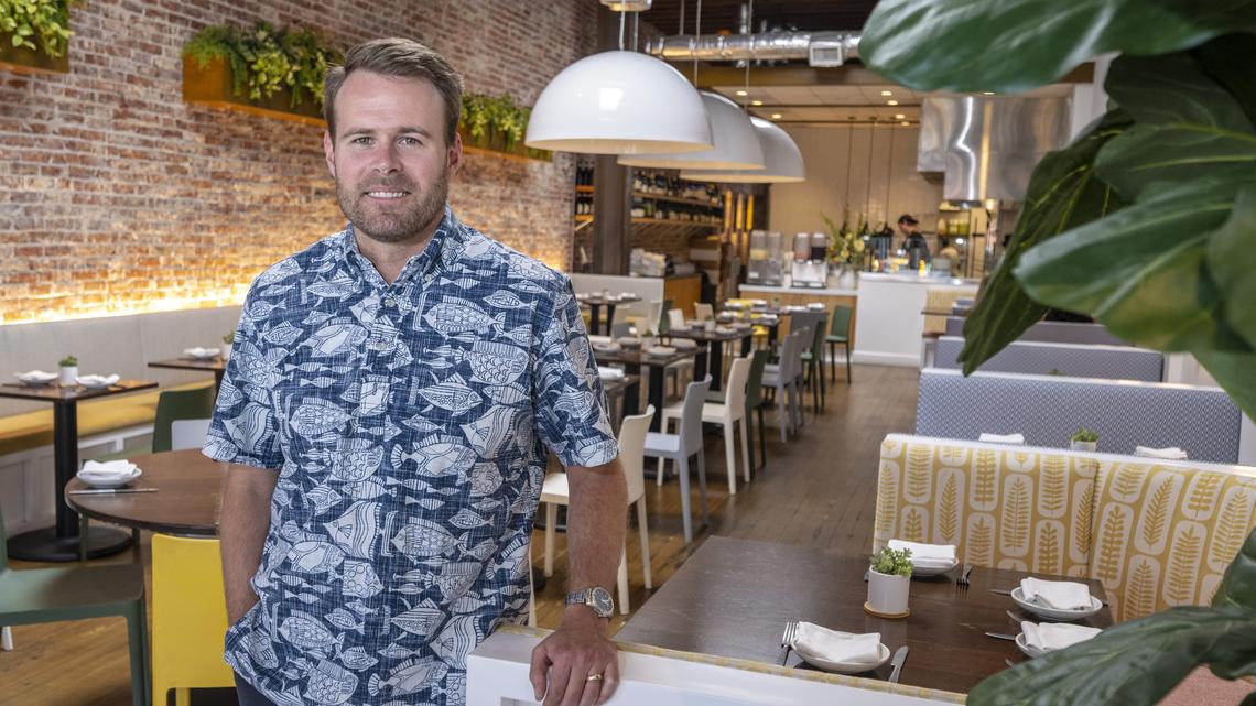 O Sea founder Mike Flynn in his restaurant in the historic Plaza district in the heart of Old Towne Orange, on Thursday, Aug. 29, 2024. (Photo by Mark Rightmire, Orange County Register/SCNG)