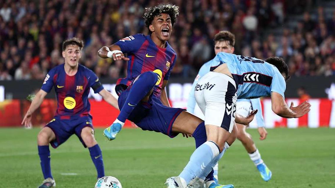  Lamine Yamal played his final game for Barça this season against Celta Vigo. | Josep Lago/AFP/Getty Images 