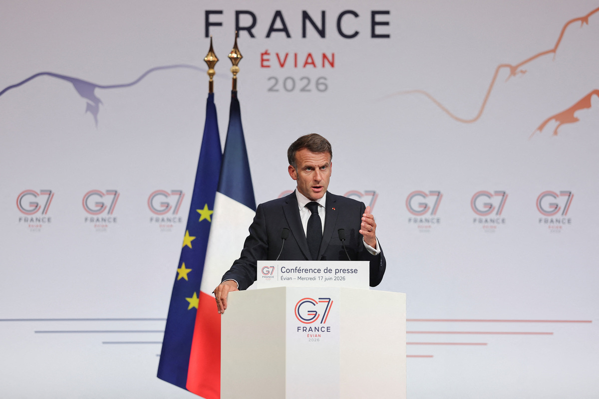 French President Emmanuel Macron holds a press conference during the G7 Summit in Evian-les-Bains, France, June 17, 2026. REUTERS/Christian Hartmann