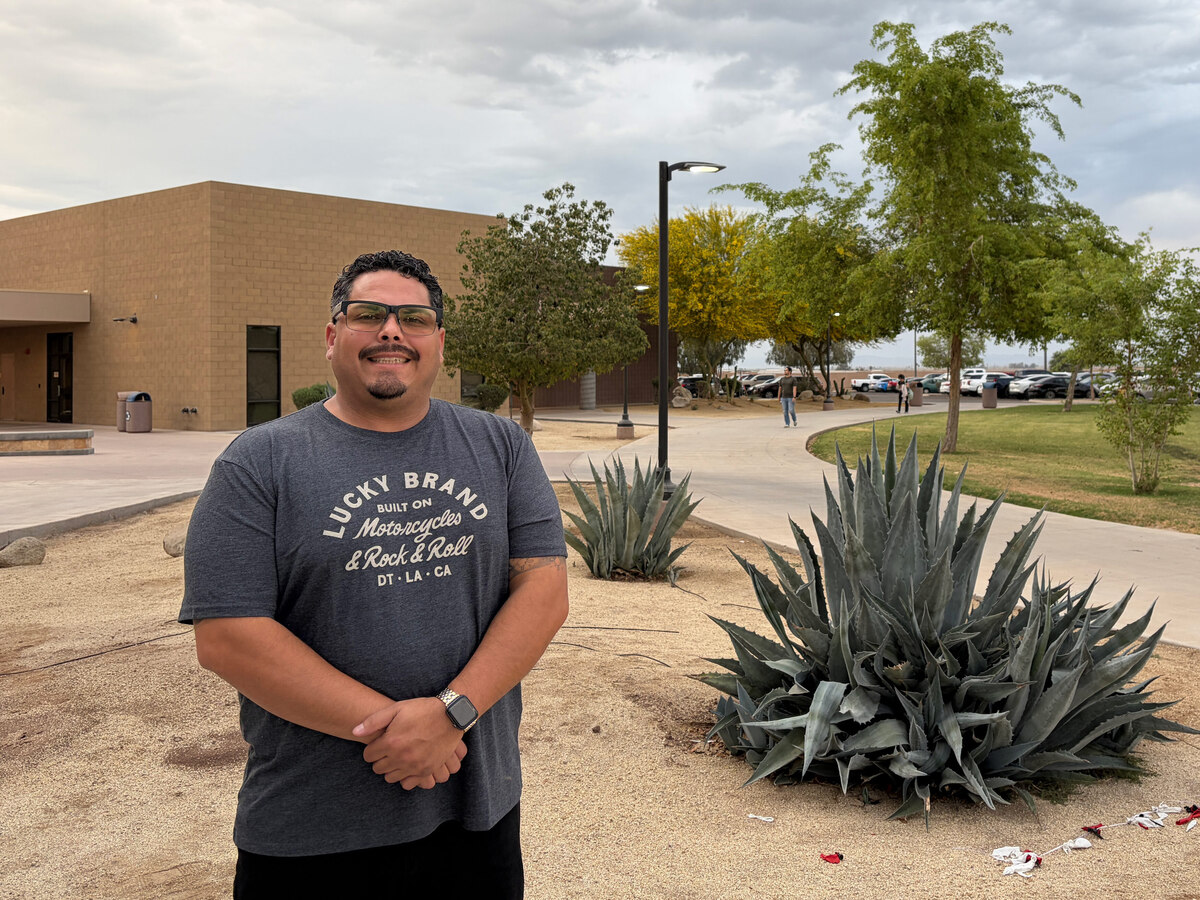  Corban Dillon, 41, is a student in Imperial Valley College's Lithium Industry Force Training program, which prepares students to work as plant operators, chemical lab technicians or instrumentation technicians in potential future lithium jobs. Credit: Erin Rode for The Hechinger Report