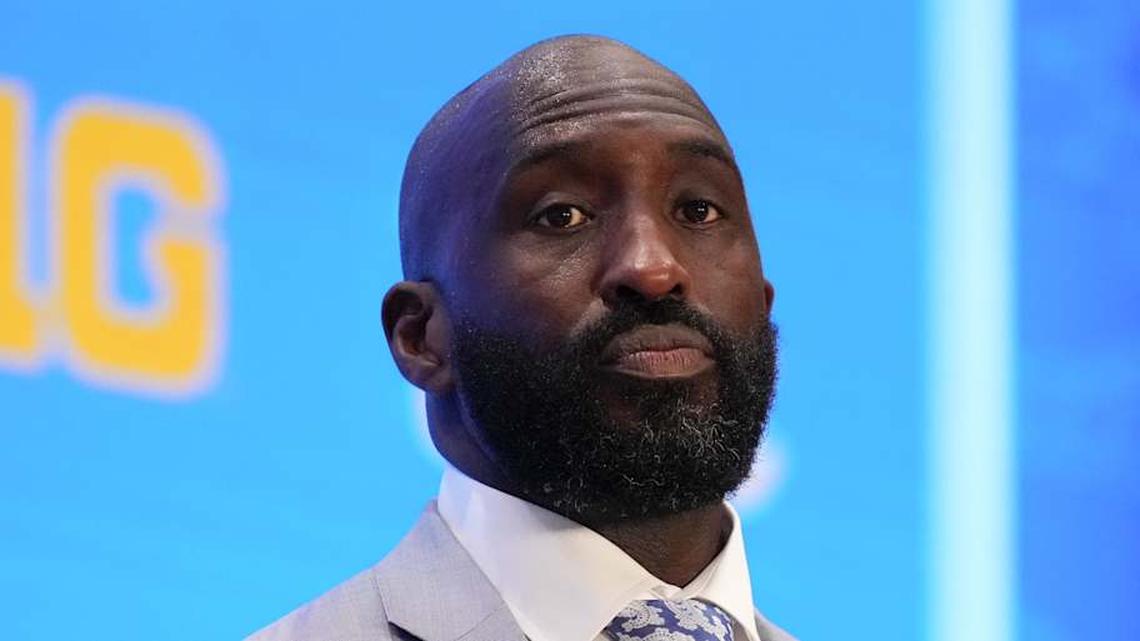  Jul 24, 2025; Las Vegas, NV, USA; UCLA head coach DeShaun Foster speaks to the media during the Big Ten NCAA college football media days at Mandalay Bay Resort. Mandatory Credit: Lucas Peltier-Imagn Images | Lucas Peltier-Imagn Images 