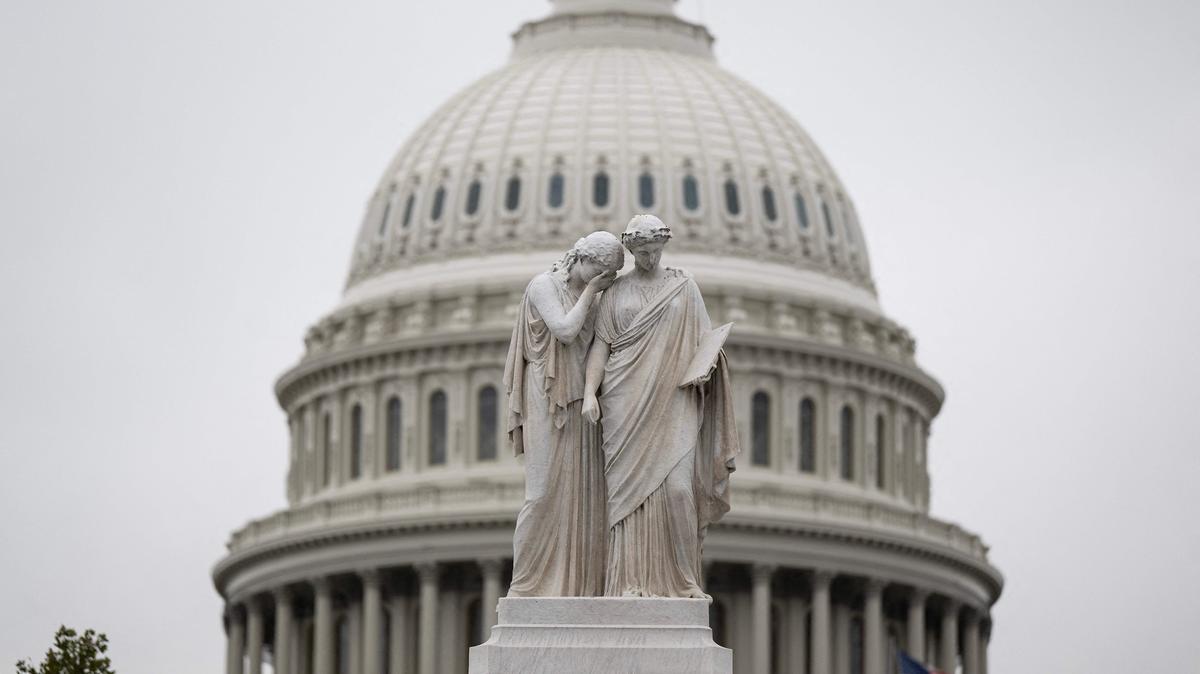 The Peace Monument in front of the U.S. Capitol dome in Washington, D.C. on Sept. 29, 2023. (Andrew Caballero-Reynolds/AFP/Getty Images/TNS)
