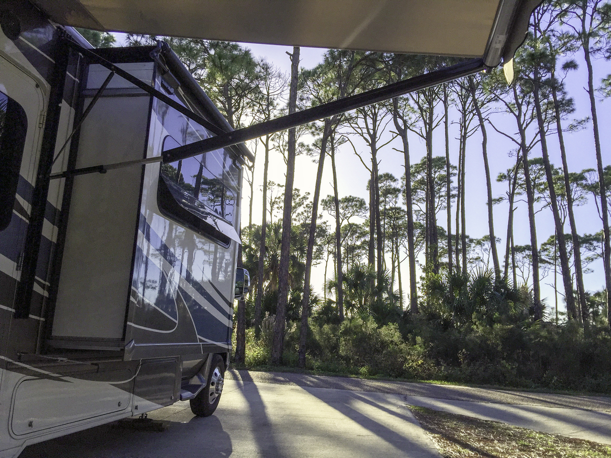  A motorhome RV is parked at a quiet campsite in the Florida Panhandle. People traveling south for the winter could encounter supercharged storms this year. 