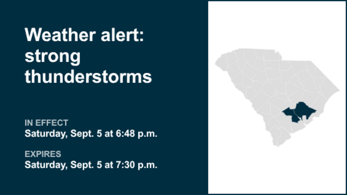 Weather alert for strong thunderstorms in Inland Berkeley and Dorchester County Saturday evening 