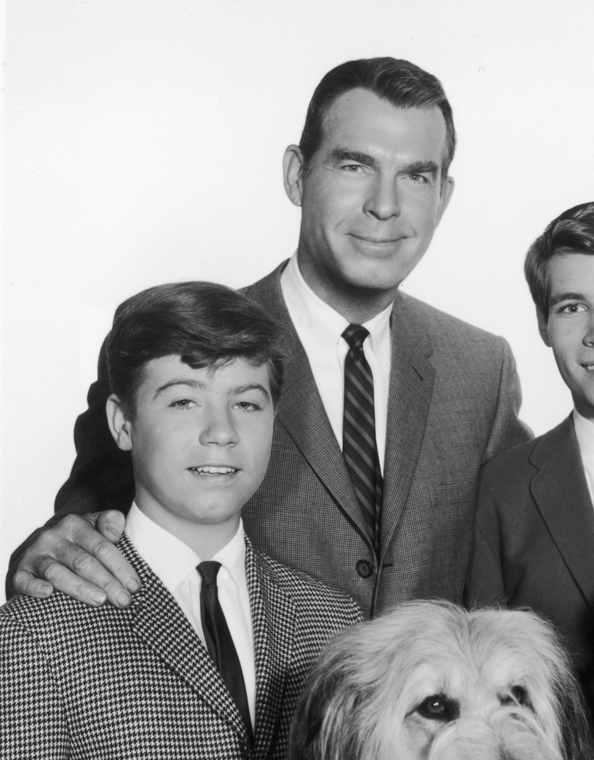 circa 1965: Promotional portrait of the cast of the television series, ‘My Three Sons’. L-R: Stanley Livingston, Fred MacMurray (1908 – 1991), Don Grady, William Demarest (1892 – 1983), and Barry Livingston.Hulton Archive/Getty Images