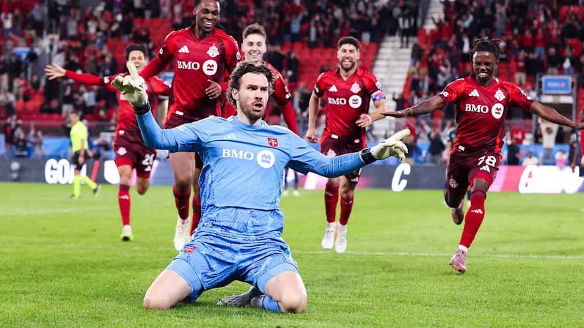  Toronto FC's Luka Gavran (center) scored the third goalkeeper goal in MLS history. | Michael Chisholm/Getty Images 