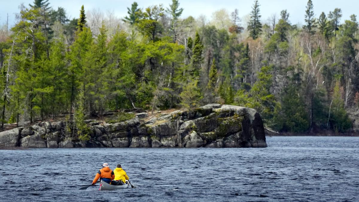 Canoeists paddle through wind and waves on Lake Insula Tuesday, May 19, 2026, in the Boundary Waters Canoe Area Wilderness in northern Minnesota. (Anthony Souffle/The Minnesota Star Tribune/TNS)