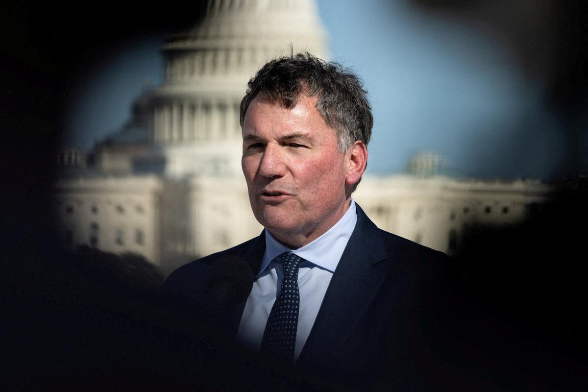 The Canadian minister responsible for Canada-U.S. relations, Dominic LeBlanc, and Canada's chief trade negotiator to the United States, Janice Charette (not pictured), speak to the media at the Embassy of Canada in Washington, D.C., U.S., June 2, 2026. REUTERS/Anna Rose Layden