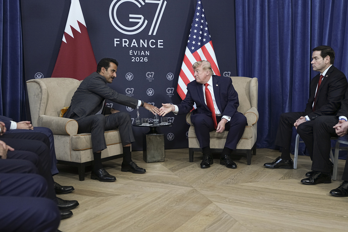 President Donald Trump attends a bilateral meeting with the Emir of Qatar, Tamim Bin Hamad Al-Thani, during the G7 Summit in Evian-les-Bains, France, June 16, 2026. (Haiyun Jiang/The New York Times)
