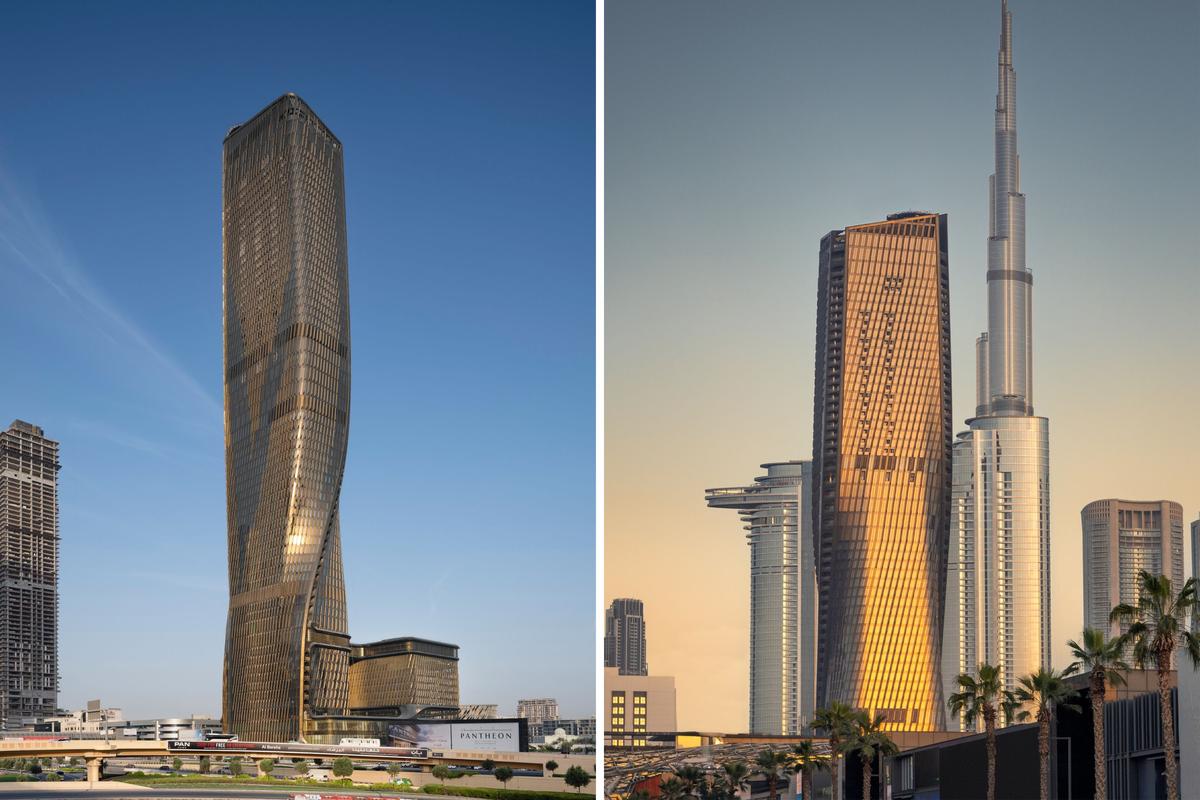  The Wasl Tower, left, is directly linked to the Burj Khalifa, right, metro line via a pedestrian bridge. 