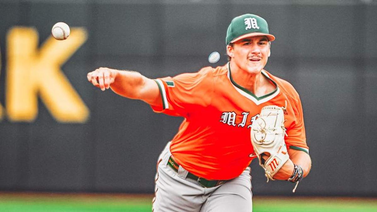  Miami Hurricanes freshman starter AJ Ciscar throwing against the Alabama Crimson Tide in the Hattiesburg Regional. | Miami Hurricanes Athletics 