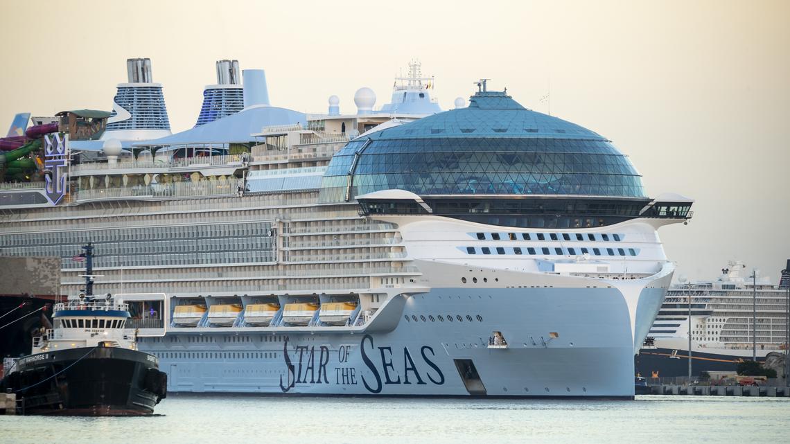 Royal Caribbean’s Star of the Seas arrives at Port Canaveral on Aug. 9, 2025. The company’s second Icon-class ship is the world’s largest cruise ship. (Patrick Connolly/Orlando Sentinel)