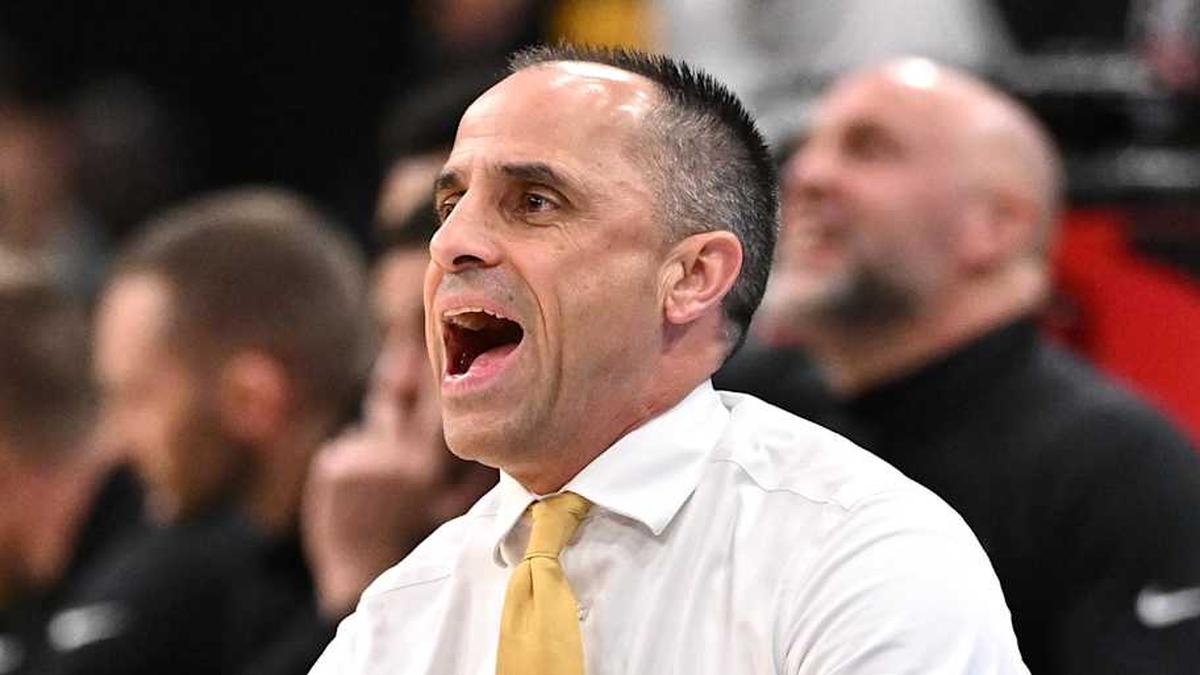  Mar 28, 2026; Houston, TX, USA; Iowa Hawkeyes head coach Ben McCollum looks on in the first half against the Illinois Fighting Illini during an Elite Eight game of the South Regional of the men's 2026 NCAA Tournament at Toyota Center. Mandatory Credit: Maria Lysaker-Imagn Images | Maria Lysaker-Imagn Images 