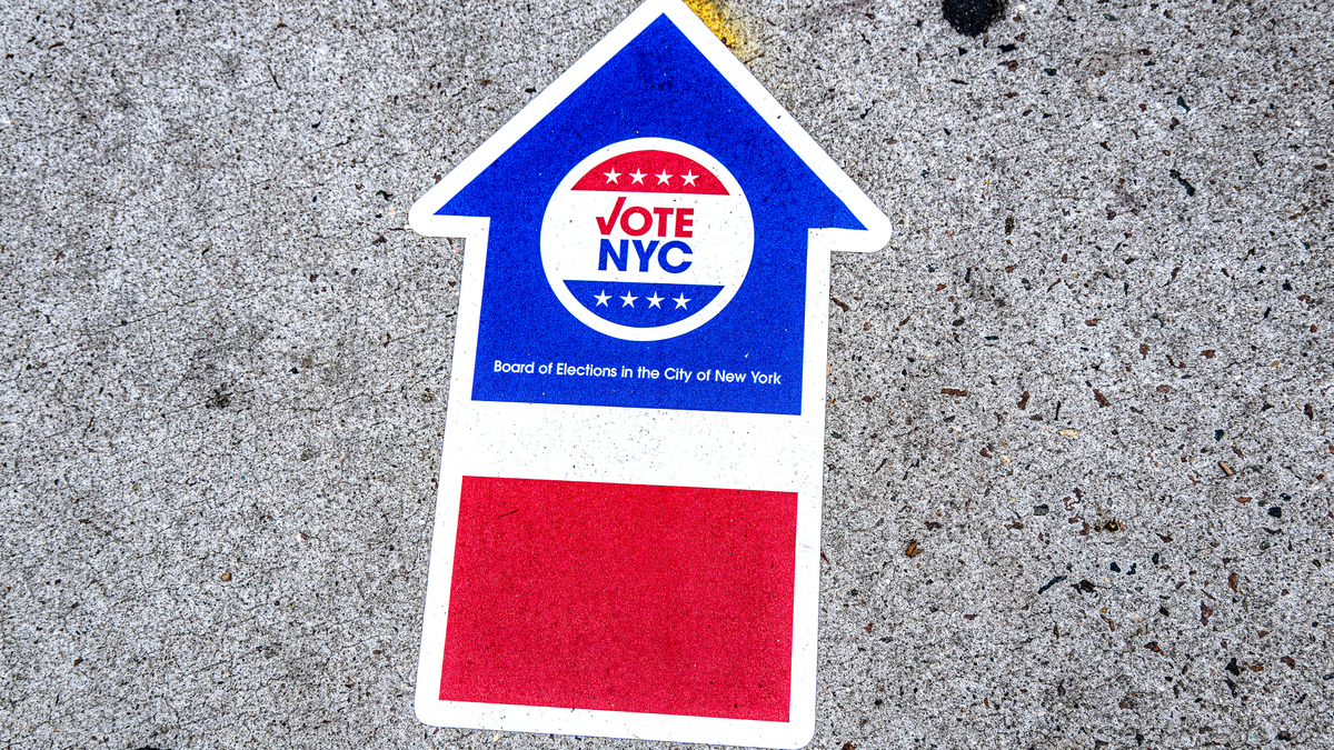 One of the many signs throughout the polling sites informing voters where to go as New Yorkers head to the polls on Primary Day June 23, 2026, in New York City.  New Yorkers are voting in a Democratic state primary, which many see as a test for recently elected Mayor Zohran Mamdani, who is seeking to use his popularity to influence the city's congressional delegation by endorsing challengers to two Democratic incumbents. (Laura Brett/Getty Images/TNS)