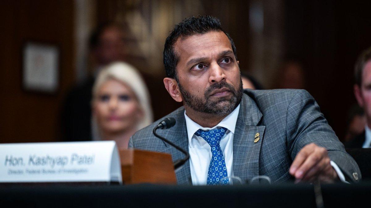 FBI Director Kash Patel speaks during a Senate subcommittee hearing Tuesday at the Dirksen Senate Office Building in Washington, D.C. During the hearing Patel agreed to take an alcohol abuse test if Sen. Chris Van Hollen, D-Md., did likewise.