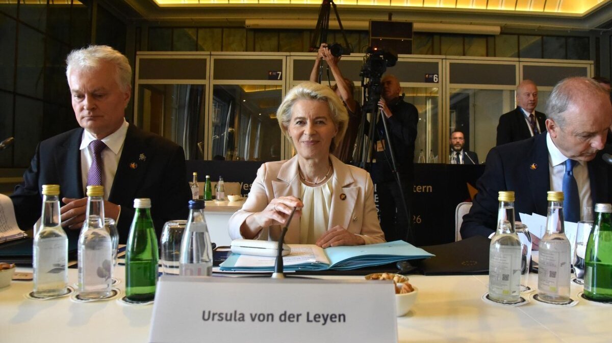 European Commission President Ursula von der Leyen (C) and Lithuanian President Gitanas Nauseda (L) open the EU-Western Balkans summit on Friday in Tivat, Montenegro. Photo by Boris Pejovic