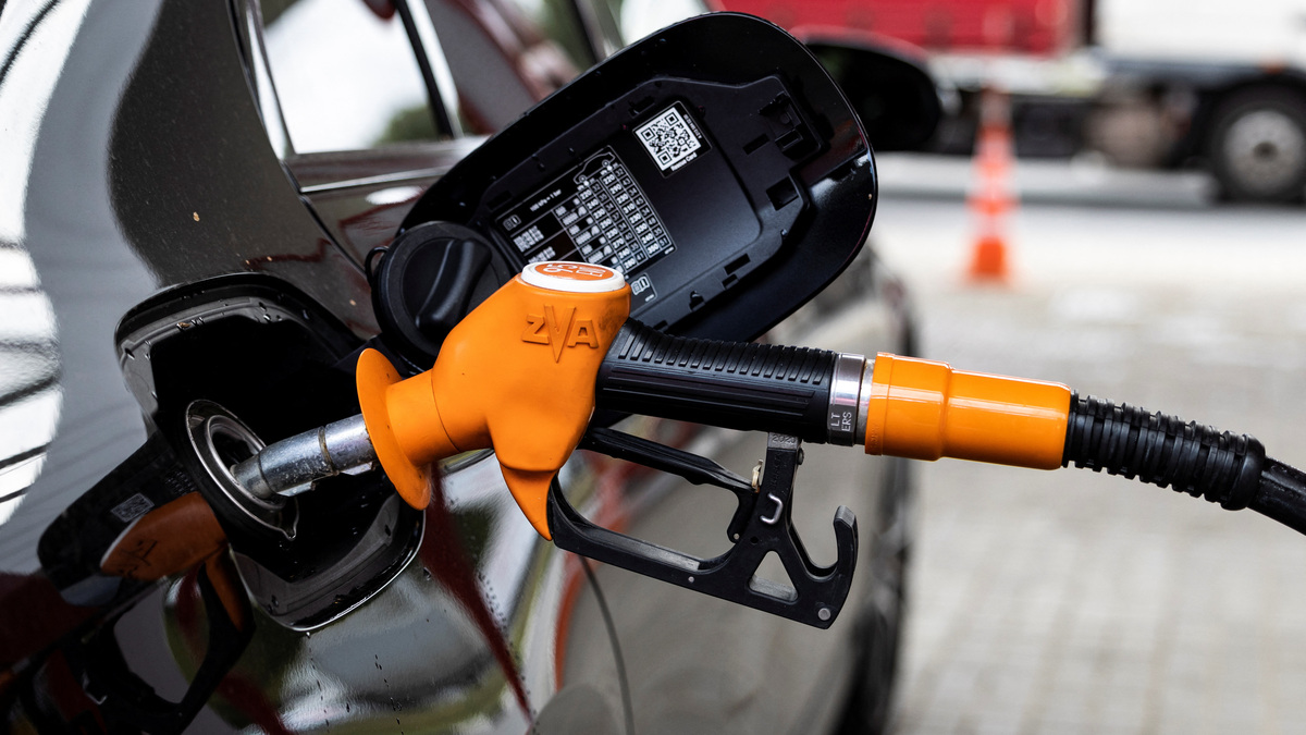 A petrol pump nozzle fills the tank of a car at a fuel station of Neftmagistral company in Moscow, Russia, September 8, 2023. REUTERS/Maxim Shemetov