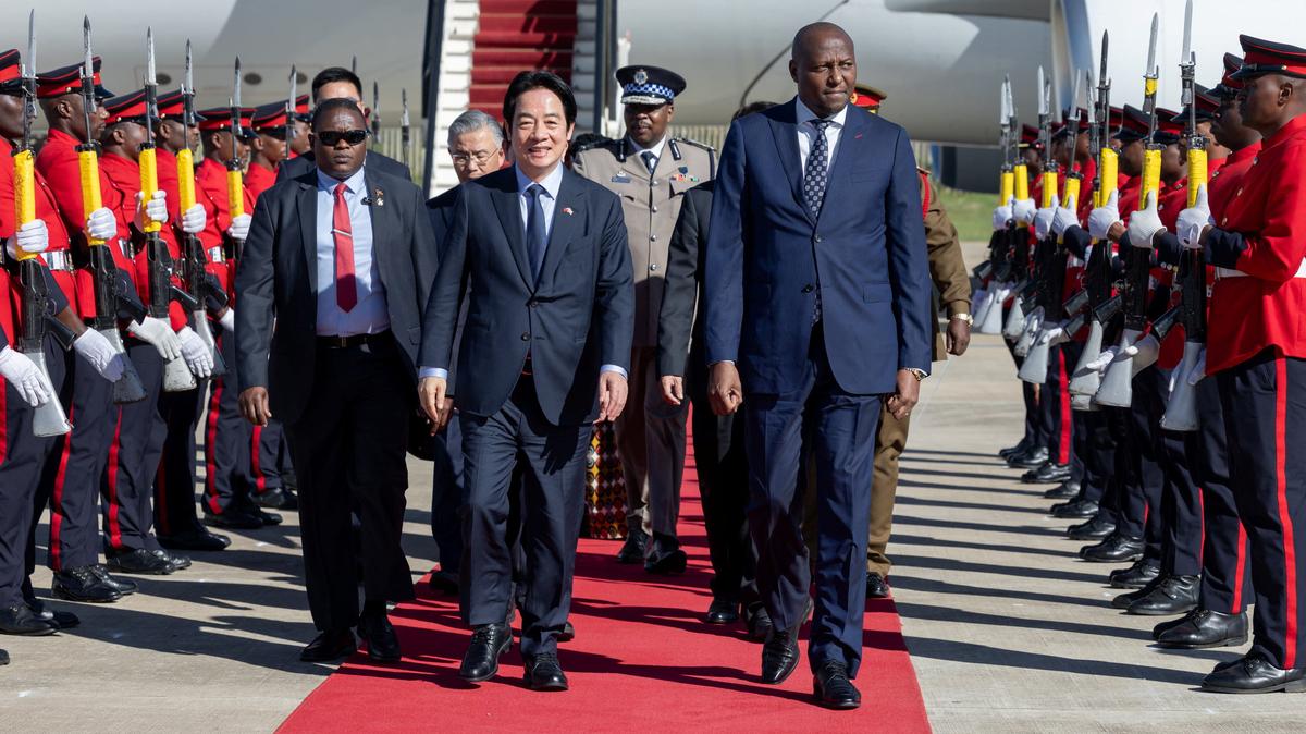 Taiwan President Lai Ching-te walks with Eswatini Prime Minister Russell Mmiso Dlamini upon arriving in Eswatini, May 2, 2026.  Taiwan Presidential Office/Handout via REUTERS