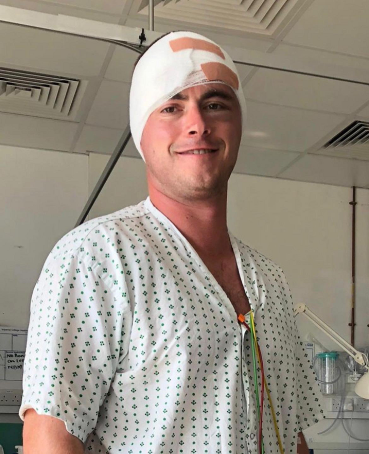  Matt Ticehurst in the hospital. (Brain Tumour Research via SWNS) 