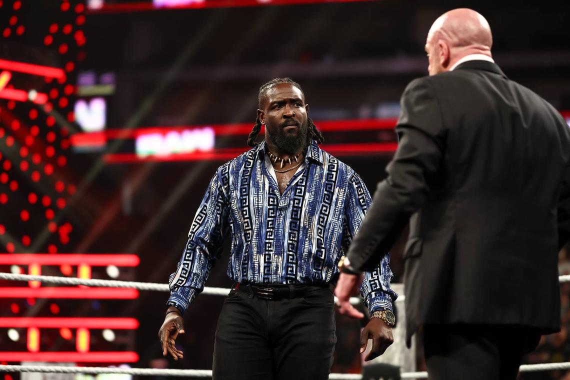 Oba Femi stares down Triple H on Raw ahead of his WrestleMania 42 match against Brock Lesnar.Getty Images