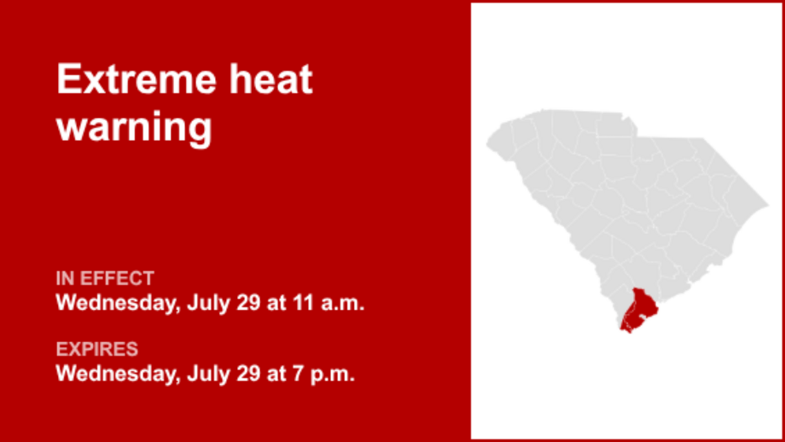 UPDATE: Extreme heat warning issued for Coastal Jasper and Beaufort County until Wednesday evening 