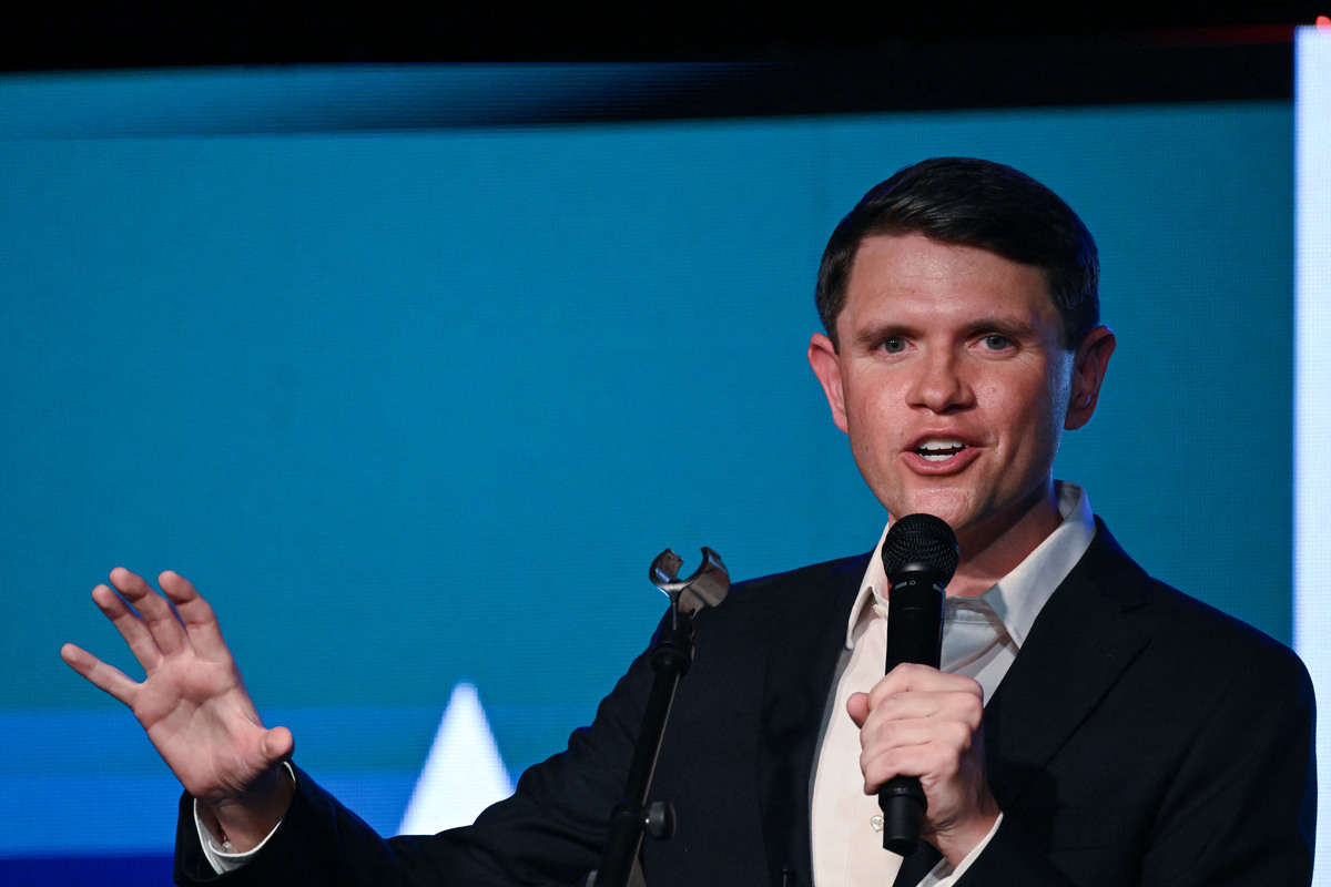  Democratic U.S. Senate James Talarico speaks during a rally in San Antonio, Texas, on May 29, 2026. 