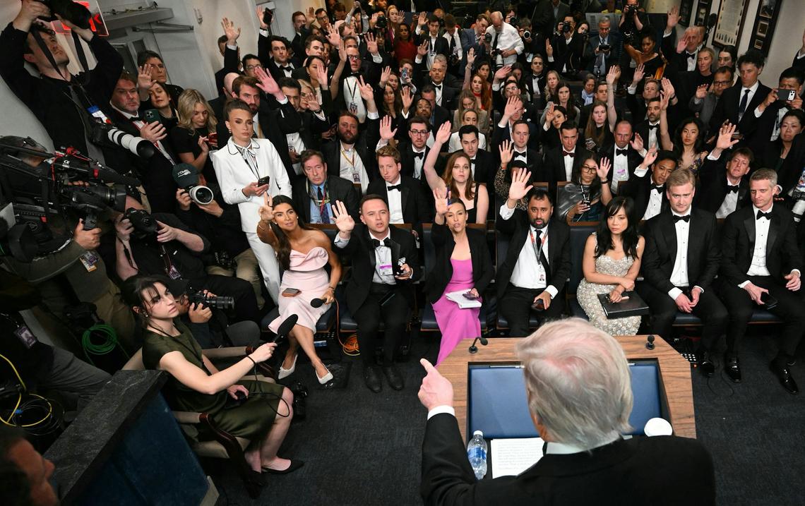 President Donald Trump takes questions at the White House on April 25, 2026, after a shooting incident at the White House Correspondents' Dinner. Mandel Ngan/AFP via Getty Images 