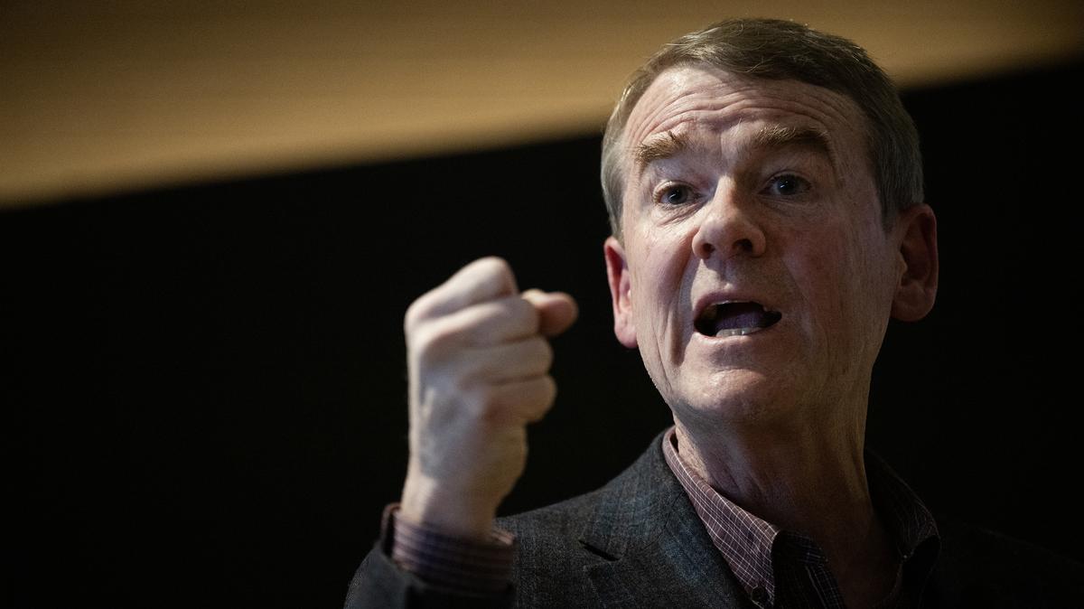 Colorado gubernatorial candidate U.S. Sen. Michael Bennet speaks during a forum hosted by the Colorado Young Democrats with fellow candidate Attorney General Phil Weiser, not pictured, on Saturday, Jan. 10, 2026, at the International Brotherhood of Electrical Workers Local 68 in Denver. (Timothy Hurst/The Denver Post/TNS)
