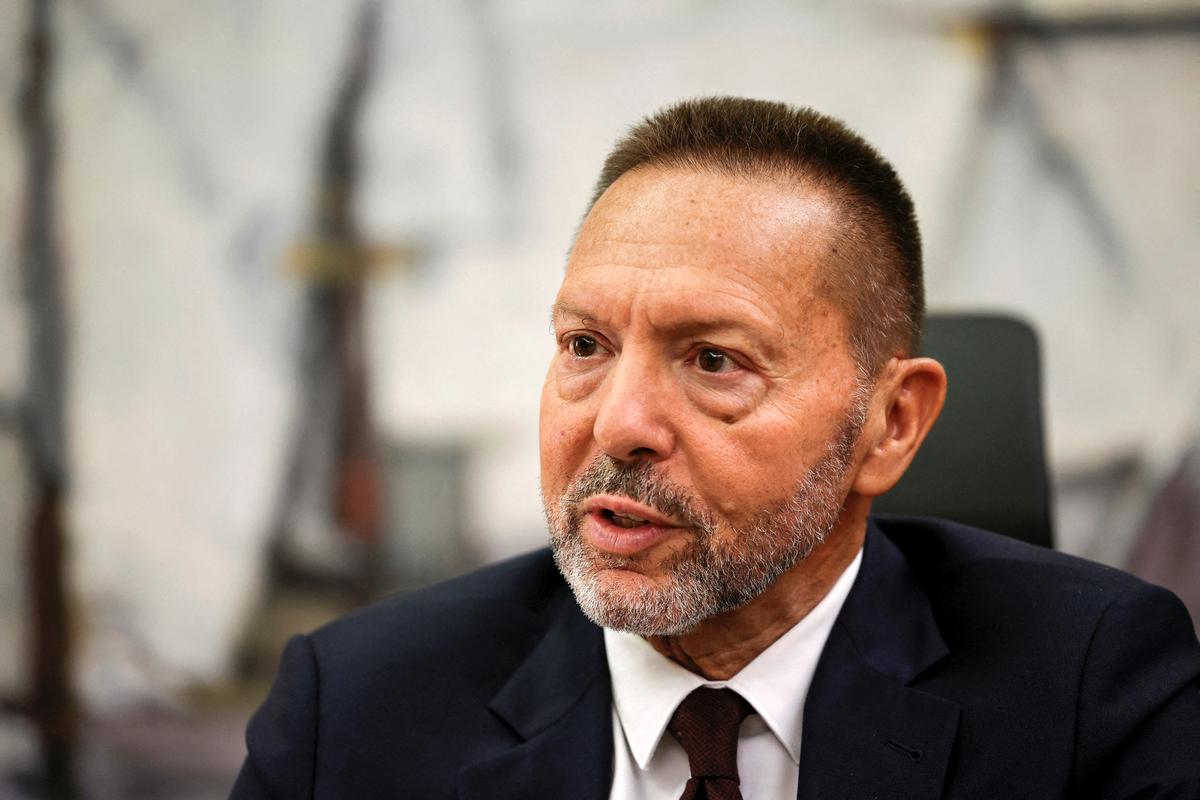 FILE PHOTO: Member of the ECB governing council and Governor of the Bank of Greece, Yannis Stournaras talks during an interview with Reuters in Athens, Greece, October 11, 2023. REUTERS/Louisa Gouliamaki/File Photo